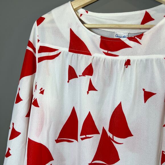 Vintage 70’s Queen's Way to Fashion Red and White Sail Boat Blouse Top Size 14 - Picture 3 of 8